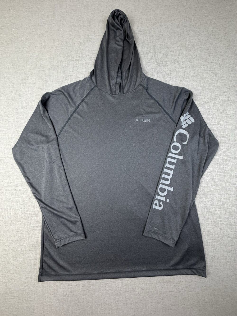 Columbia PFG XM6250 Men’s XL Gray Omni-Shade Fishing Hoodie Logo Sleeve